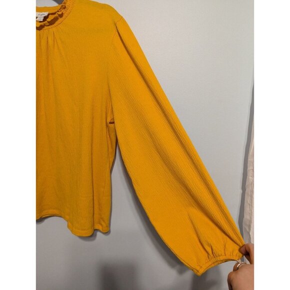 J. Crew Large Polyester High Neck Shirt Long Bell Sleeve Mustard Yellow Blouse - Picture 4 of 7